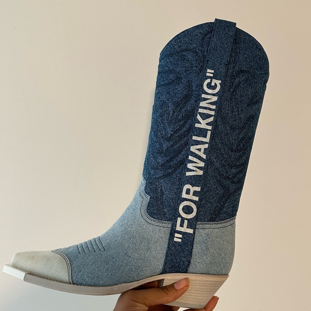 VIRGIL OFF-WHITE DENIM COWBOY BOOT. PRISTINE. NEVER BEEN WORN.